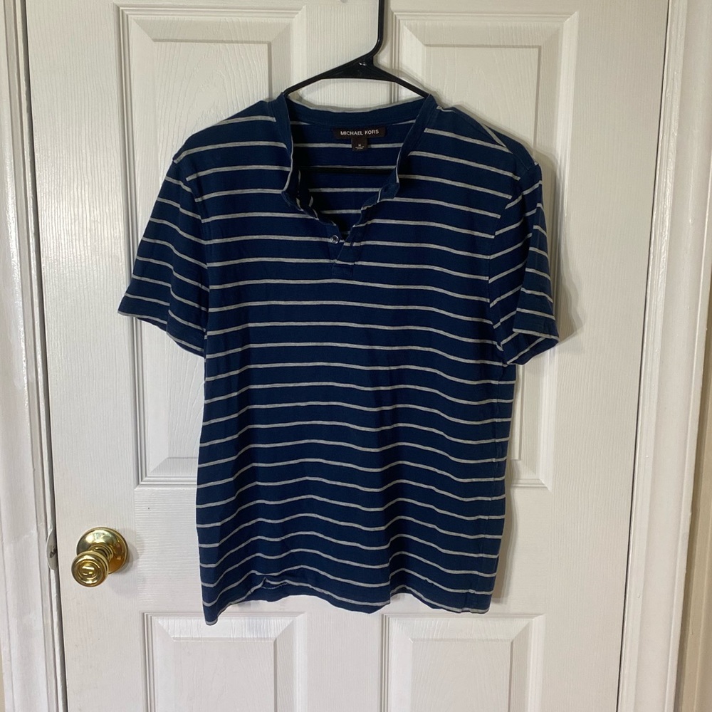 Michael Kors Striped Short Sleeve Henley- Men’s medium